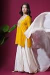 Komal Shah_Mustard Dupion, Chanderi, Shantoon, Organza Keri Hand Kurta Palazzo Set _Online_at_Aza_Fashions