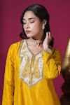 Buy_Komal Shah_Mustard Dupion, Chanderi, Shantoon, Organza Keri Hand Kurta Palazzo Set _Online_at_Aza_Fashions