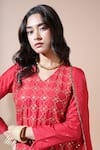 Komal Shah Red Chanderi, Shantoon, Organza Geometric Jaal Short Kurta Palazzo Set Online at Aza Fashions Komal Shah_Red Chanderi, Shantoon, Organza Geometric Jaal Short Kurta Palazzo Set _Online_at_Aza_Fashions
