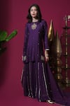Buy_Komal Shah_Purple Chanderi, Organza Embroidery, Flower Motif Kurta Badla Palazzo Set _at_Aza_Fashions