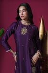 Komal Shah_Purple Chanderi, Organza Embroidery, Flower Motif Kurta Badla Palazzo Set _Online_at_Aza_Fashions