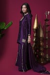Buy_Komal Shah_Purple Chanderi, Organza Embroidery, Flower Motif Kurta Badla Palazzo Set _Online_at_Aza_Fashions