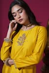 Buy_Komal Shah_Mustard Chanderi, Organza Embroidery, Flower Motif Short Kurta Palazzo Set _Online_at_Aza_Fashions