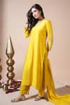 Buy_Komal Shah_Mustard Chanderi, Organza Embroidery, Sequins, Stones Hand Keri Motif Kurta Set _Online_at_Aza_Fashions