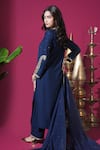 Shop_Komal Shah_Navy Chanderi, Organza Embroidery, Zari Keri Paisley Motif Hand Kurta Set _at_Aza_Fashions
