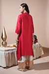 Shop_Komal Shah_Red Chanderi, Silk Embroidery, Lace V-neck Badla Hand Kurta And Pant Set _at_Aza_Fashions