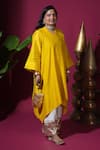 Komal Shah_Mustard Chanderi, Silk Embroidery, Lace Round Neck Badla Kurta And Lumpi Pant Set _Online_at_Aza_Fashions