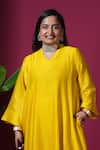 Buy_Komal Shah_Mustard Chanderi, Silk Embroidery, Lace Round Neck Badla Kurta And Lumpi Pant Set _Online_at_Aza_Fashions