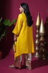 Shop_Komal Shah_Mustard Chanderi, Silk Embroidery, Lace Round Neck Badla Kurta And Lumpi Pant Set _at_Aza_Fashions