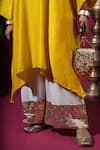 Shop_Komal Shah_Mustard Chanderi, Silk Embroidery, Lace Round Neck Badla Kurta And Lumpi Pant Set _Online_at_Aza_Fashions