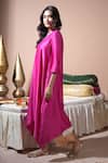 Komal Shah_Fuchsia Chanderi Embroidery, Lace V-neck Badla Kurta And Lumpi Pant Set _Online_at_Aza_Fashions