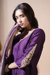 Buy_Komal Shah_Purple Chanderi, Shantoon, Tissue Asopalav Leaf Hand Kurta Pant Dupatta Set _Online_at_Aza_Fashions