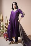 Buy_Komal Shah_Purple Chanderi, Shantoon, Tissue Asopalav Leaf Hand Kurta Pant Dupatta Set _at_Aza_Fashions