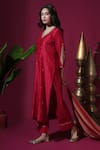 Komal Shah_Red Chanderi, Shantoon, Tissue Asopalav Leaf Hand Kurta Pant Dupatta _Online_at_Aza_Fashions
