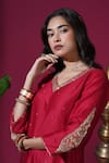 Shop_Komal Shah_Red Chanderi, Shantoon, Tissue Asopalav Leaf Hand Kurta Pant Dupatta _Online_at_Aza_Fashions