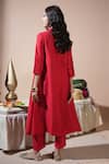 Shop_Komal Shah_Red Chanderi, Silk, Shantoon Embroidery V-neck Hand Keri Pocket Kurta Set _at_Aza_Fashions