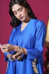 Buy_Komal Shah_Blue Chanderi, Silk, Shantoon Embroidery, Pearls Mor Pocket Hand Kurta Pant Set _Online_at_Aza_Fashions