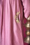 Komal Shah_Pink Chanderi, Silk, Shantoon Embroidery, Mor Hand A-line Kurta And Pant Set _Online_at_Aza_Fashions