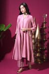 Buy_Komal Shah_Pink Chanderi, Silk, Shantoon Embroidery, Mor Hand A-line Kurta And Pant Set _at_Aza_Fashions