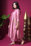 Buy_Komal Shah_Pink Chanderi, Silk, Shantoon Embroidery, Mor Hand A-line Kurta And Pant Set _Online_at_Aza_Fashions