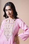 Komal Shah_Pink Chanderi, Silk Embroidery, Tassels, Zari Butta Kaftan Kurta Set With Hand _Online_at_Aza_Fashions