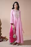 Buy_Komal Shah_Pink Chanderi, Silk Embroidery, Tassels, Zari Butta Kaftan Kurta Set With Hand _at_Aza_Fashions