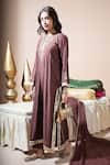 Buy_Komal Shah_Brown Chanderi, Silk, Tissue Embroidery, Hand Kaftan Kurta Set With Lumpi _Online_at_Aza_Fashions