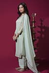 Buy_Komal Shah_Green Tissue, Silk, Shantoon, Organza Asopalav Leaf Stripe Hand Kurta Set _Online_at_Aza_Fashions