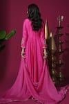 Shop_Komal Shah_Pink Chanderi Embroidery, Sequins Round Neck Paan Motif Anarkali And Dupatta Set _at_Aza_Fashions