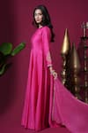 Buy_Komal Shah_Pink Chanderi Embroidery, Sequins Round Neck Paan Motif Anarkali And Dupatta Set _Online_at_Aza_Fashions