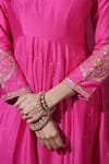 Shop_Komal Shah_Pink Chanderi Embroidery, Sequins Round Neck Paan Motif Anarkali And Dupatta Set _Online_at_Aza_Fashions