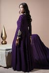 Shop_Komal Shah_Purple Chanderi Embroidery, Sequins Round Neck Paan Motif Anarkali Set _at_Aza_Fashions