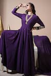 Buy_Komal Shah_Purple Chanderi Embroidery, Sequins Round Neck Paan Motif Anarkali Set _at_Aza_Fashions