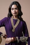 Shop_Komal Shah_Purple Chanderi Embroidery, Sequins Round Neck Paan Motif Anarkali Set _Online_at_Aza_Fashions