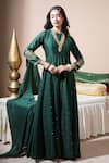 Buy_Komal Shah_Green Chanderi Embroidery, Sequins Round Neck Paan Motif Anarkali Set _at_Aza_Fashions