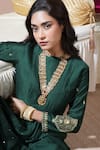 Shop_Komal Shah_Green Chanderi Embroidery, Sequins Round Neck Paan Motif Anarkali Set _Online_at_Aza_Fashions