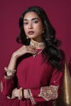 Shop Komal Shah Maroon Chanderi Embroidery, Sequins Round Paan Motif Hand Anarkali And Dupatta Online at Aza Fashions Shop_Komal Shah_Maroon Chanderi Embroidery, Sequins Round Paan Motif Hand Anarkali And Dupatta _Online_at_Aza_Fashions