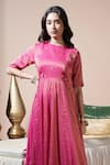 Komal Shah_Pink Tissue, Shantoon, Georgette Embroidery, Zari Keri Hand Stripe Anarkali Set _Online_at_Aza_Fashions