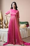 Buy_Komal Shah_Pink Tissue, Shantoon, Georgette Embroidery, Zari Keri Hand Stripe Anarkali Set _at_Aza_Fashions