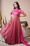 Shop_Komal Shah_Pink Tissue, Shantoon, Georgette Embroidery, Zari Keri Hand Stripe Anarkali Set _Online_at_Aza_Fashions