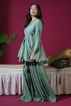 Buy_Komal Shah_Green Chanderi, Georgette, Shantoon Badla Mukeish Peplum Top And Palazzo Set _Online_at_Aza_Fashions