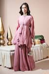 Komal Shah_Rose Gold Chanderi, Georgette, Shantoon Badla Mukeish Peplum Top And Palazzo Set _Online_at_Aza_Fashions