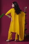 Shop_Komal Shah_Mustard Chanderi, Silk Embroidery Round Neck Asymmetric Cape Kurta And Pant Set _at_Aza_Fashions