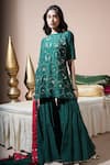 Buy_Komal Shah_Green Chanderi, Shantoon, Georgette Floral Jaal Hand Kurta Garara Set _at_Aza_Fashions