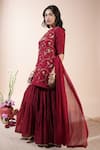 Komal Shah_Maroon Chanderi, Georgette Embroidery, Floral Jaal Hand Kurta Garara Set _Online_at_Aza_Fashions