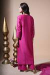 Shop_Komal Shah_Pink Chanderi Embroidery, Zari V-neck Mor Hand Kurta Pant And Dupatta Set _at_Aza_Fashions
