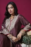 Buy_Komal Shah_Brown Chanderi Embroidery, Sequins V-neck, Mandarin Jacket Kurta And Pant Set _Online_at_Aza_Fashions