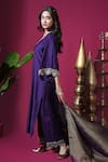 Buy_Komal Shah_Purple Chanderi, Tissue Embroidery V-neck Scallop Hand Kurta Pant Set _Online_at_Aza_Fashions