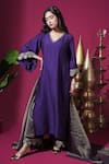 Buy_Komal Shah_Purple Chanderi, Tissue Embroidery V-neck Scallop Hand Kurta Pant Set _at_Aza_Fashions