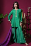 Buy_Komal Shah_Green Chanderi, Organza Embroidery, Zari, Gota Patti, Hand Kurta Palazzo Set _at_Aza_Fashions
